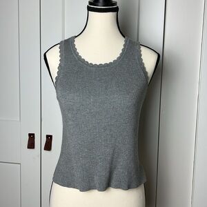 Marled Gray Ribbed Fitted Racer Back Tank Top Scallop Detail Basic Tank